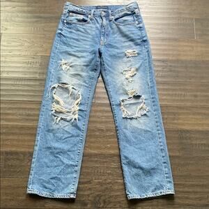 AEROPOSTALE Low Rise Skater Straight Leg Jean Womens Sz 4 Blue Distressed Y2K